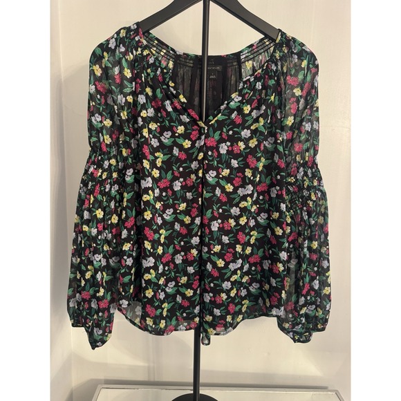 Ann Taylor Tops - Ann Taylor Womens Floral Boho Sheer Blouse Small‎ Romantic Smocked Cutout Top